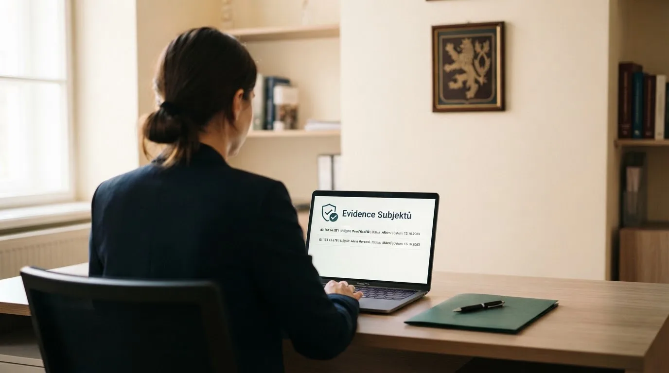 Detail úřední listiny s razítkem Ministerstva financí ČR a logem českého lva, v pozadí obrazovka s online kasinem