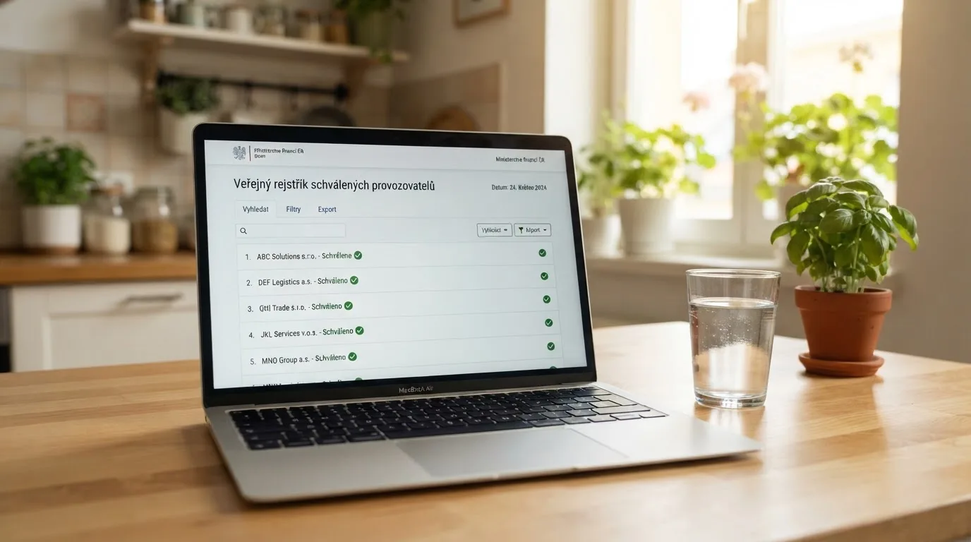 Úřední dokument s razítkem Ministerstva financí ČR vedle loga online casina