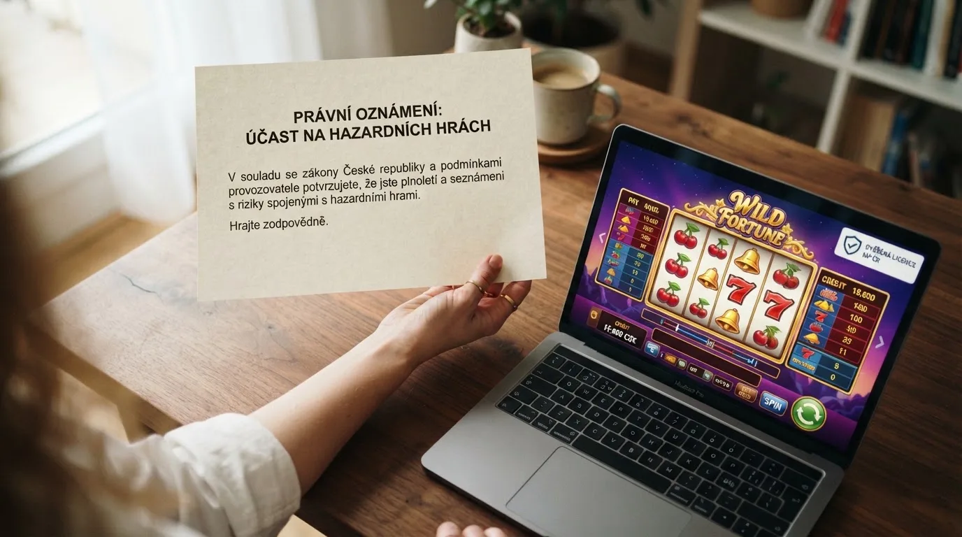 Oficiální dokument Ministerstva financí ČR vedle herního rozhraní s viditelným logem licencovaného operátora