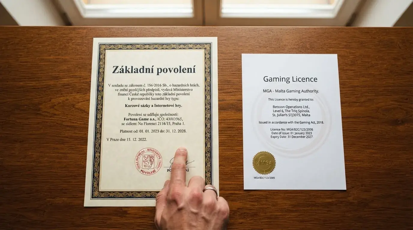 Srovnání dokumentu základního povolení Ministerstva financí ČR a certifikátu zahraniční licence Curaçao — dva režimy s odlišnou právní ochranou hráče