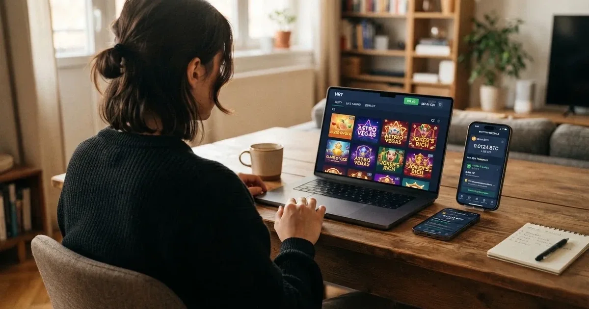 Rozhraní online kasina s možností vkladu v kryptoměně Tether USDT na obrazovce počítače a mobilního telefonu