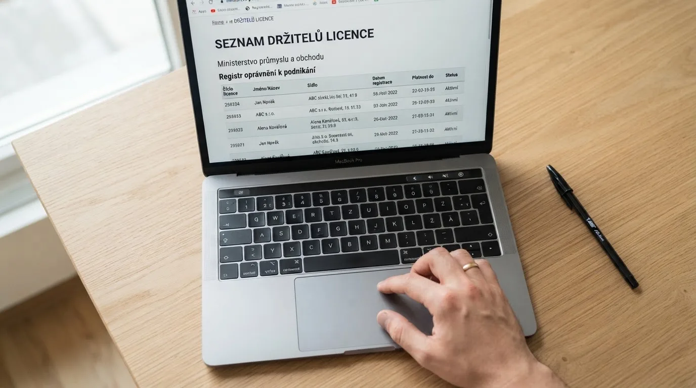 Detail webové stránky Ministerstva financí ČR se seznamem držitelů licence k hazardním hrám