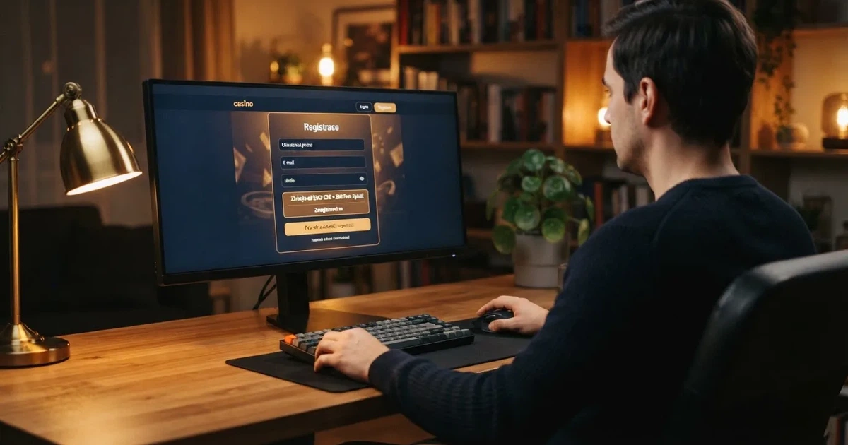 Registrační formulář online kasina s nabídkou bonusu bez vkladu na obrazovce počítače